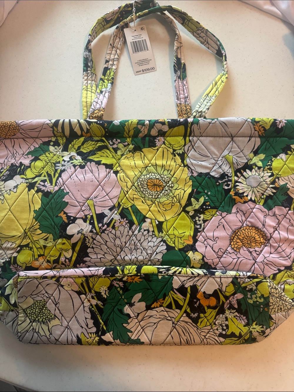 Vera Bradley Quilted Floral Tote in Green, Pink & Yellow